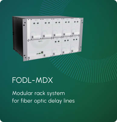 Modular rack system for fiber optic delay lines.
